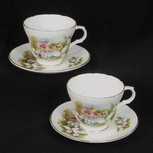 2  beautiful sets of bone china tea cup & saucer. Crown Trent Ontario Flowers